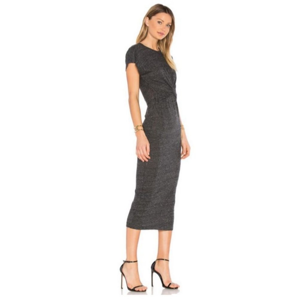 IRO Pacson Dress Heathered Dark Grey Size Medium Front Twist Jersey Net-a-Porter - Picture 2 of 8